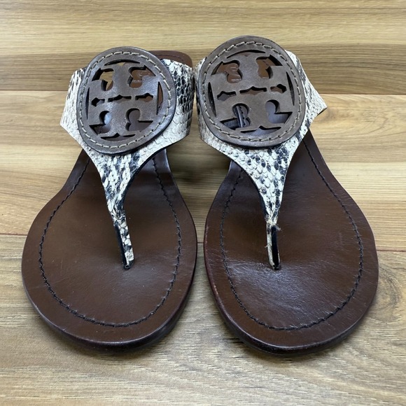 Tory Burch Shoes - Tory Burch Louisa Womens 7 M Snake Embossed Brown Leather Wedge Sandals
